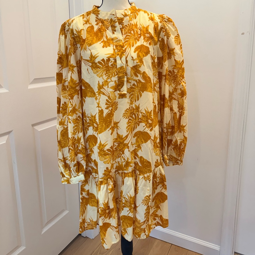 Banana Republic Floral Yellow Long Sleeve Boho Peplum Mini Dress - NWT